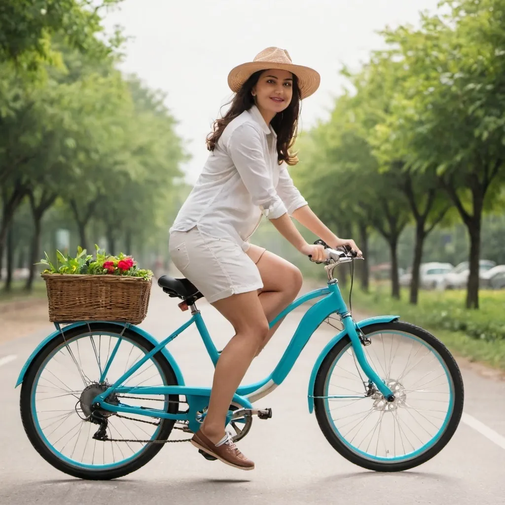 Lady with bike on sale