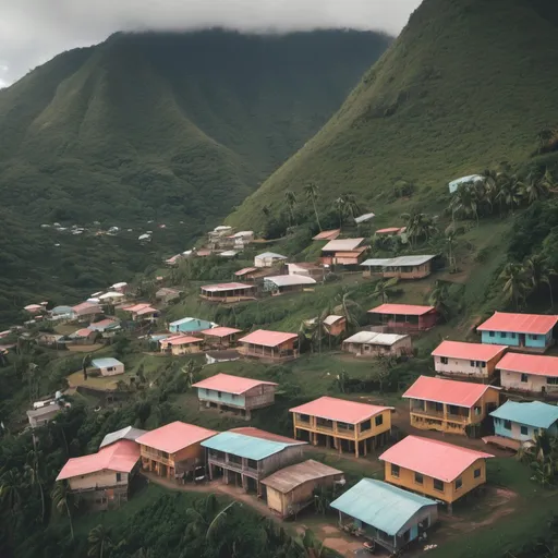 Prompt: a small  caribbean village on the side of a moutain
