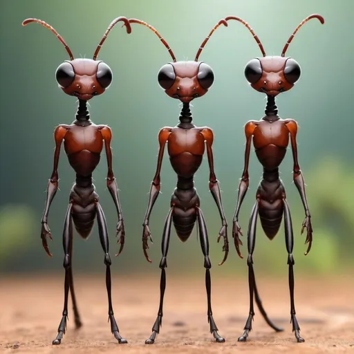 Prompt: tall humanlike ant people standing upright with short antennae