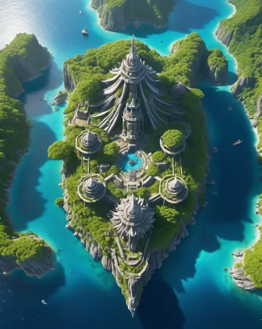 Prompt: fantasy islands archipelago, 10 ancient white cities placed in multiple islands, volcanic mountains, lush greenery, vibrant and rich color tones, ethereal and majestic atmosphere, intricate details of cities with glowing accents, exotic vegetation, bright blue oceans, epic landscapes, HD, ultra-detailed, high depth cinematic masterpiece, serene and magical, high quality, awe-inspiring, fantasy world realism.