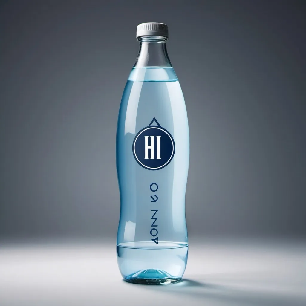 Prompt: Una botella de agua con logotipo de HIDROZONO 