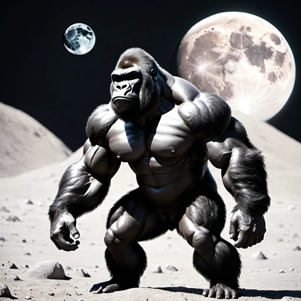 Prompt: Buff gorilla on moon