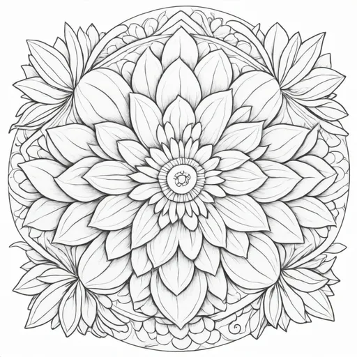 Prompt: black and white flower mandala to be colored by a child