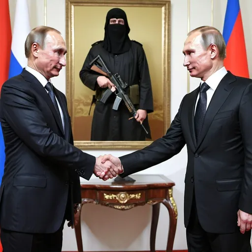 Prompt: Isis terrorist hand shake with president putin