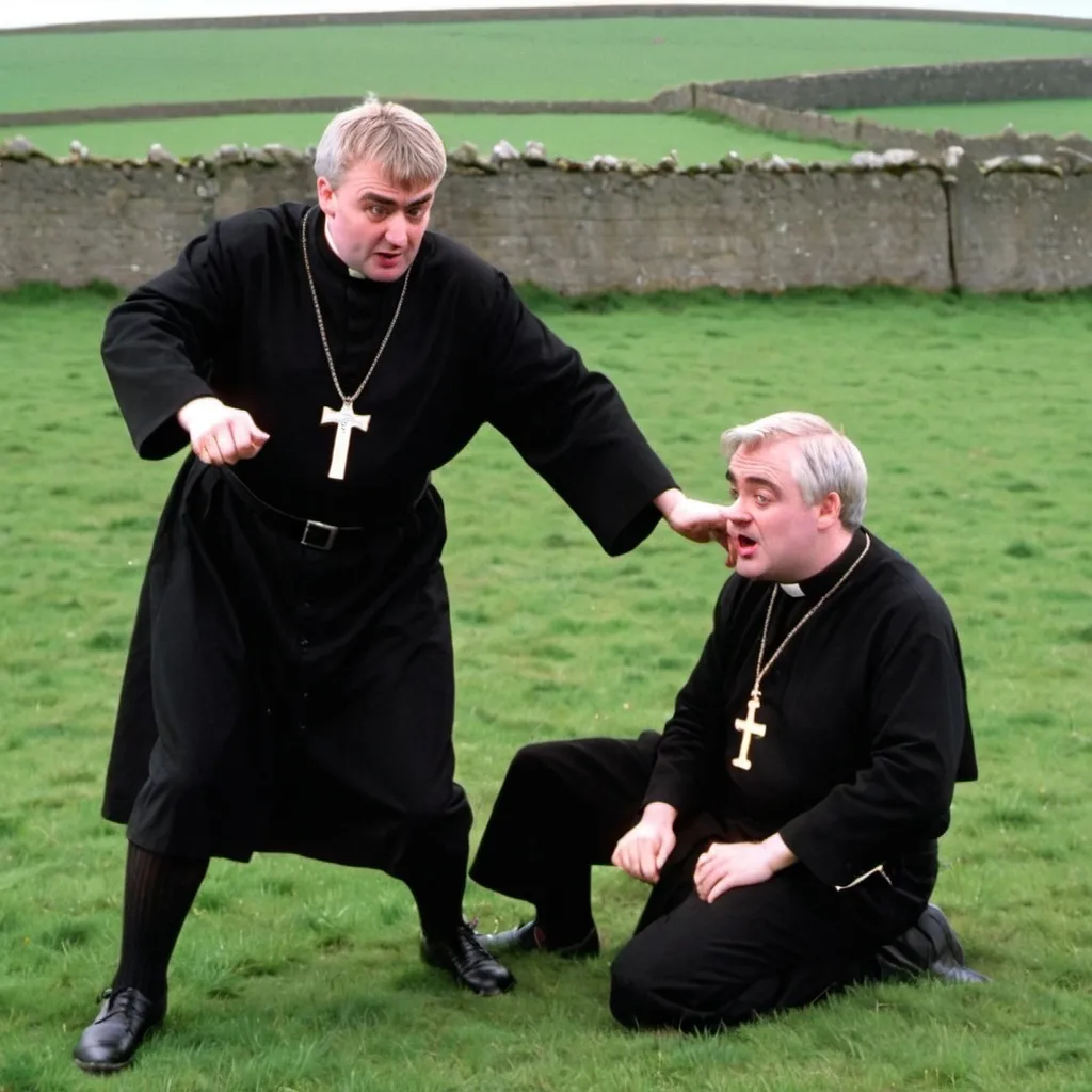 Prompt: Father ted kicking bishop Brendan up the bottom