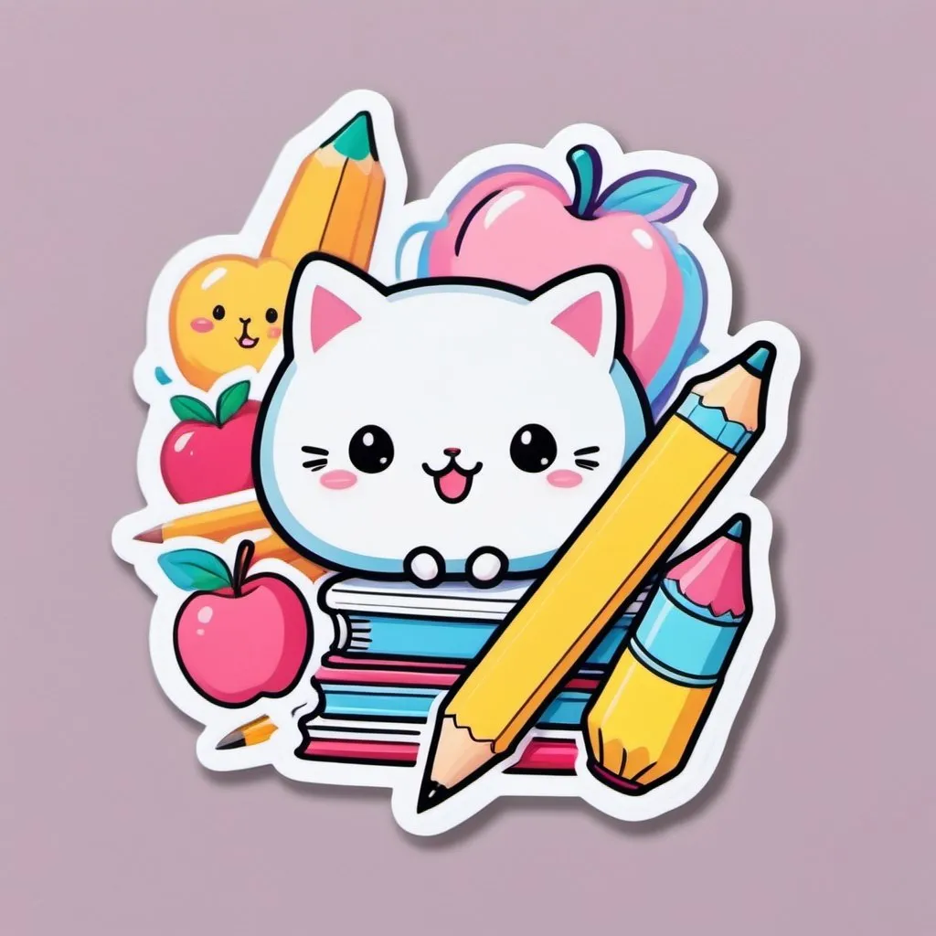 Prompt: cute, kawaii, dreampop, cutecore, school objects, punny