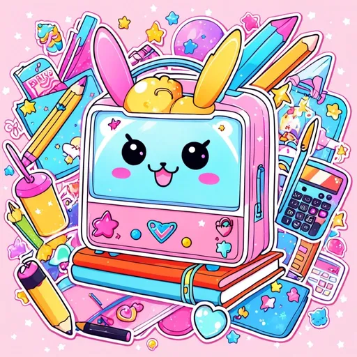 Prompt: cute, kawaii, dreampop, cutecore, school objects,