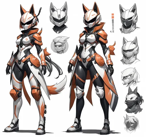 Prompt: Arknights lineart concept art, anime concept, scifi, cyborg, anime woman, loli, masked rider, power ranger, mage, curvy, kitsune spirit themed armour.