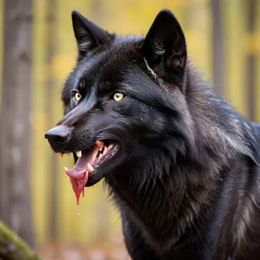 Prompt: 3 eyed black wolf with longue tongue






