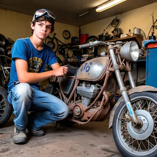 Prompt: A cool 18-year-old motorcycle repair guy