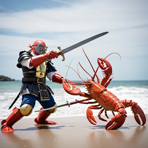 Prompt: Lobster fighting with a sword
