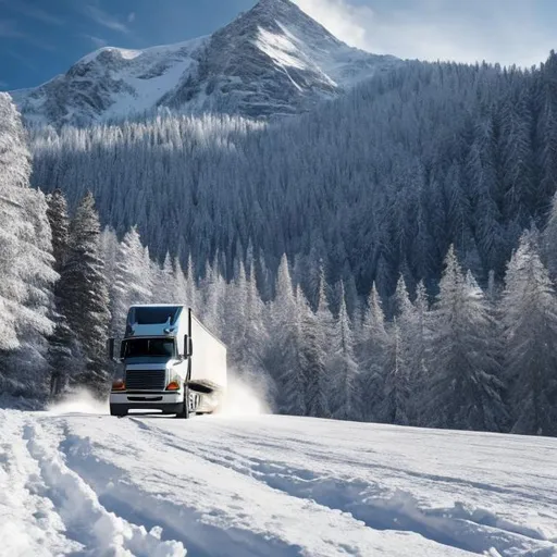 Prompt: A truck drifting in the snowy mountains