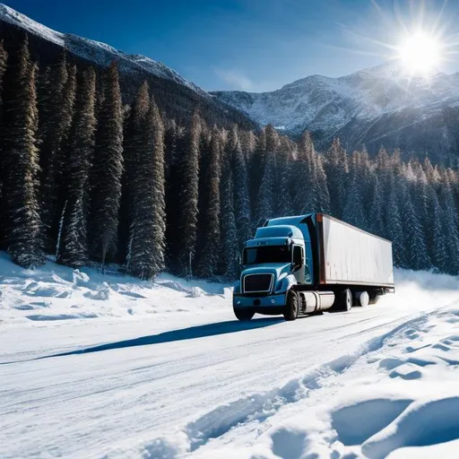 Prompt: A truck drifting in the snowy mountains
