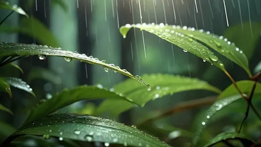 Prompt: Please help me with image creation. I am nature lover advocate. Please create an image of dense rain forest in the evening lighting. After rain. a dew dropping from the leave, catching the sunny sparks. 16:9. Realistic.