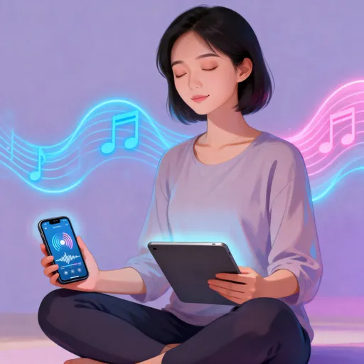 Prompt: “Create a detailed, aesthetic image of a mobile-based music therapist.
The scene should show a calm person using a smartphone or tablet to play healing music or sound therapy for mental relaxation — no musical instruments.
Background should look soothing — like soft colors, glowing waves of music or abstract healing energy.
The vibe must feel peaceful, emotional, and professional, showing how digital music can help in therapy and emotional healing.”
