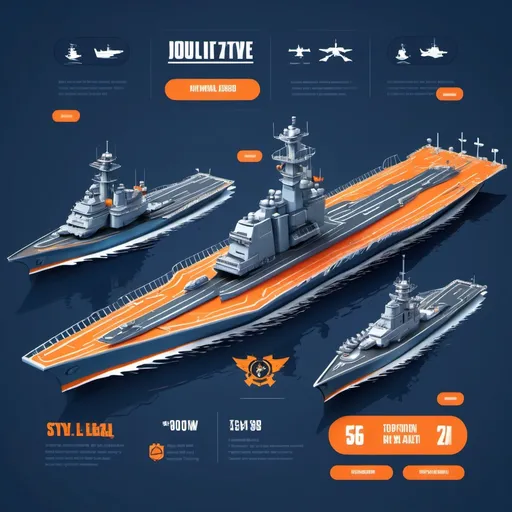 Prompt: Modern promotional gaming advertisement, naval warfare mobile game bot automation tool, blue and orange color scheme, professional graphic design, high-quality marketing material, featuring battleships and aircraft carriers, minimalist icons, clean typography, Facebook post style, --ar 16:9 --stylize 1000 --chaos 5 --quality 2