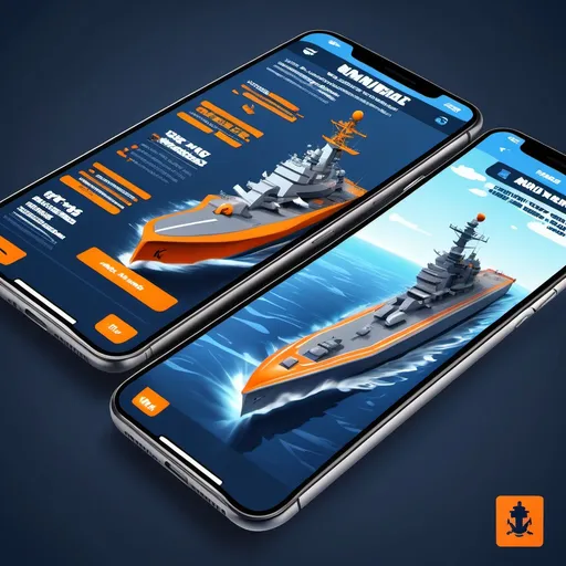 Prompt: Modern promotional gaming advertisement, naval warfare mobile game bot automation tool, blue and orange color scheme, professional graphic design, high-quality marketing material, featuring battleships and aircraft carriers, minimalist icons, clean typography, Facebook post style, --ar 16:9 --stylize 1000 --chaos 5 --quality 2