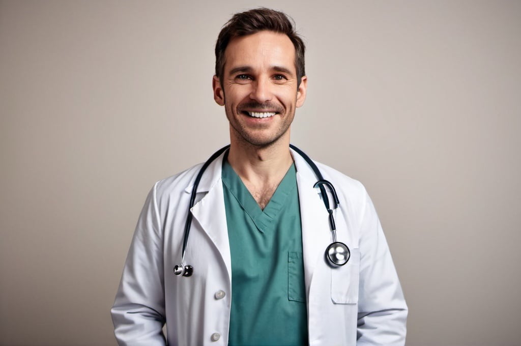 Prompt: A 1000x750 image showing a human doctor standing happily.
