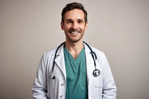 Prompt: A 1000x750 image showing a human doctor standing happily.
