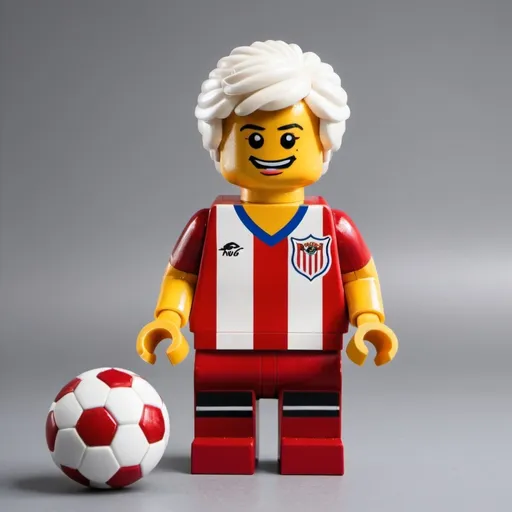 Prompt: Crea una imagen tipo LEGO de jugadores de futbol con camisa de rayas blancas y rojas con un tibur�n de capitan