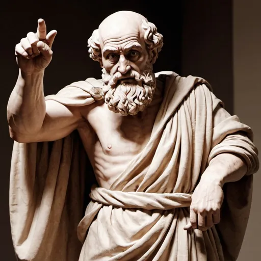 Prompt: archimedes pointing with his finger to the left