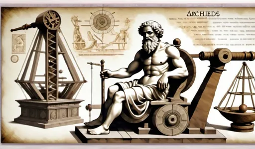 Prompt: archimedes sitting on a giant catapult