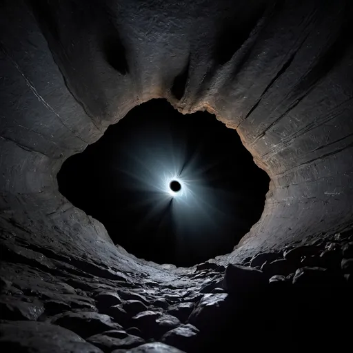 Prompt: a little black hole inside at the center of a dark cave