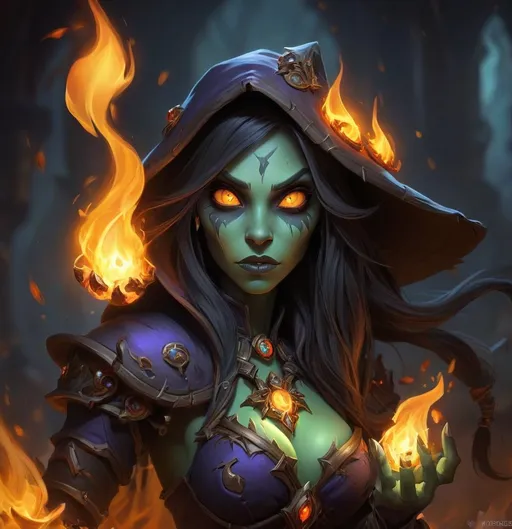 Prompt: Undead female, rotting, world of warcraft, mage, fire from hands, ((bright glowing eyes)), sockets