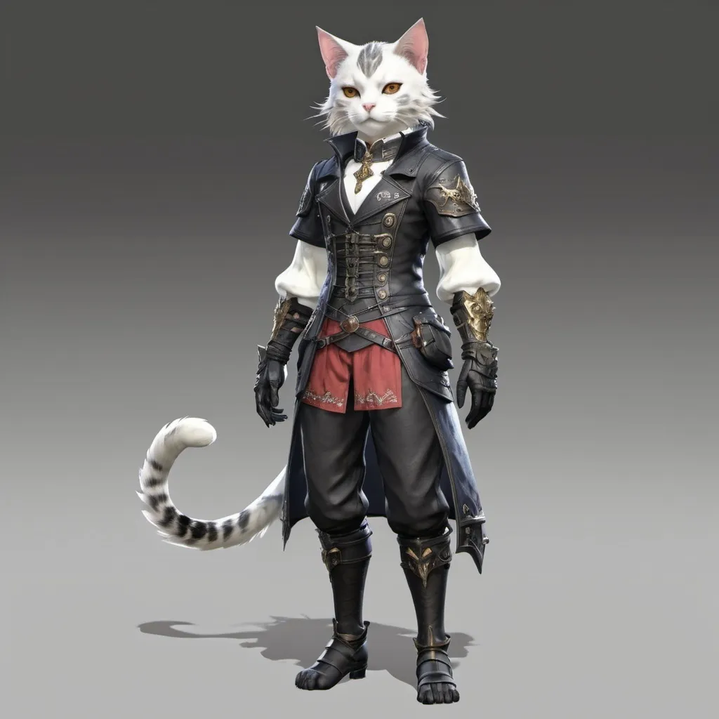 Prompt: a final fantasy 14 cat person full body