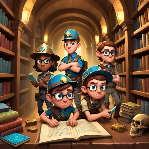 Prompt: The Adventure Troops are not your ordinary group of kids—they're expert puzzle solvers with a knack for uncovering secrets. One day, while exploring an old library, they discover a hidden bookshelf that reveals a secret passage. Write a story where the Adventure Troops use their skills to decode ancient riddles, leading them to a legendary artifact hidden for centuries.