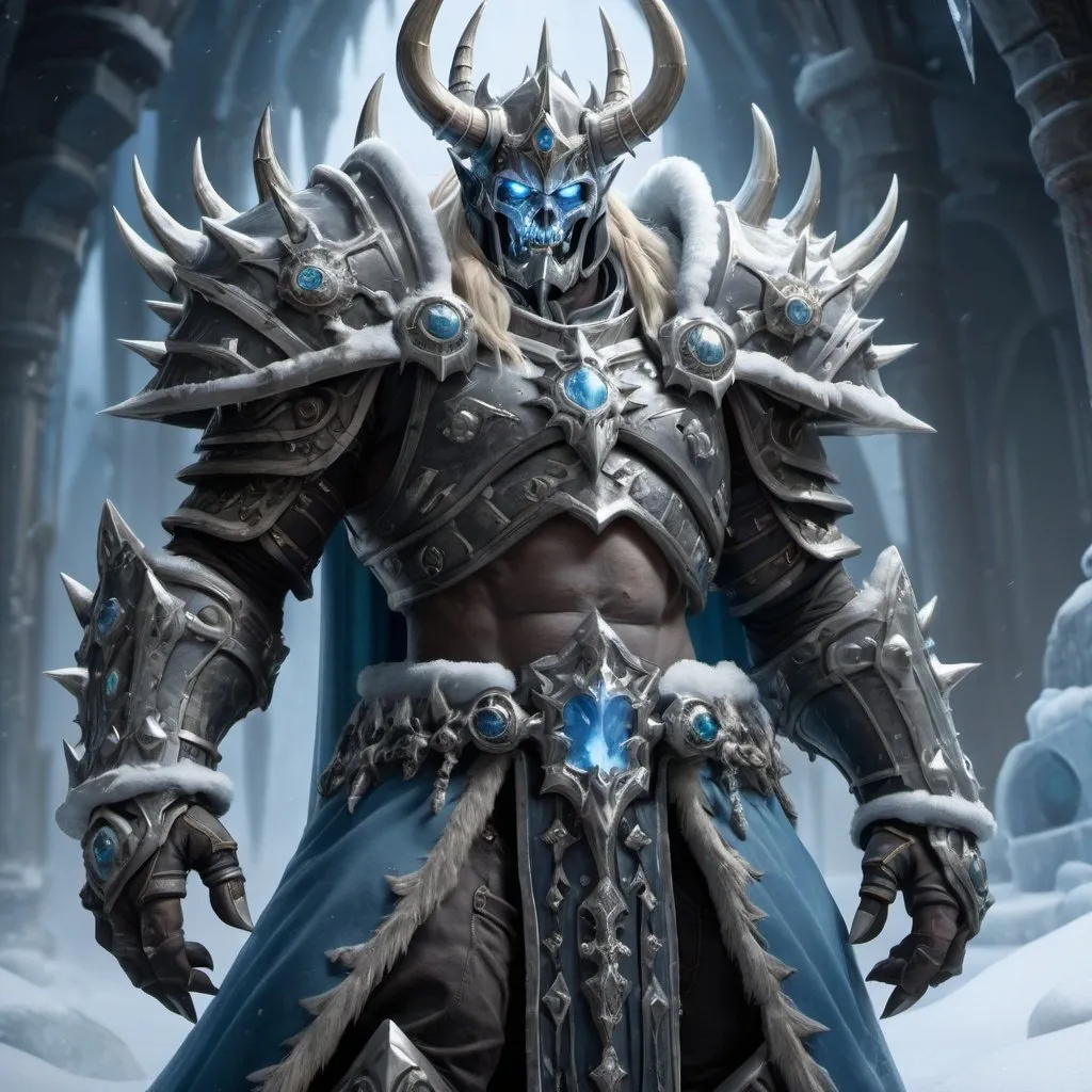 Prompt: An ultra detailed, fullbody, a Lich King on the frozen throne, hyper realistic, digital art, cinematic, art by Peter Mohrbacher and Greg Rutkowski and Artgerm, world of warcraft, ultra sharp focus, award winning photograph, perfect contrast, high sharpness, depth of field, ultra detailed photography, global illumination, smooth, ultra high definition, 8k, unreal engine 5, ultra sharp focus, award winning photograph, trending on artstation