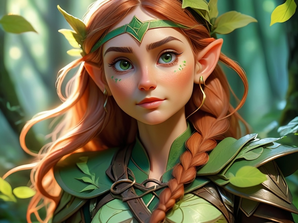 Prompt: Elf ranger in a mystical forest around sunlight
