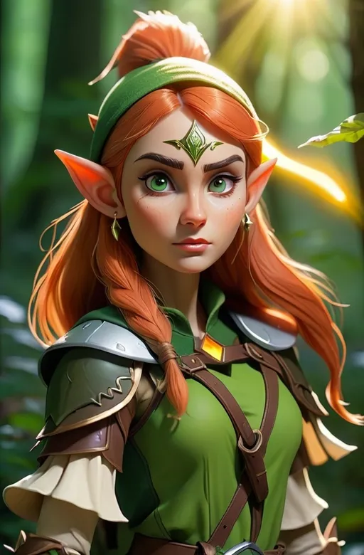 Prompt: Elf ranger in a mystical forest around sunlight