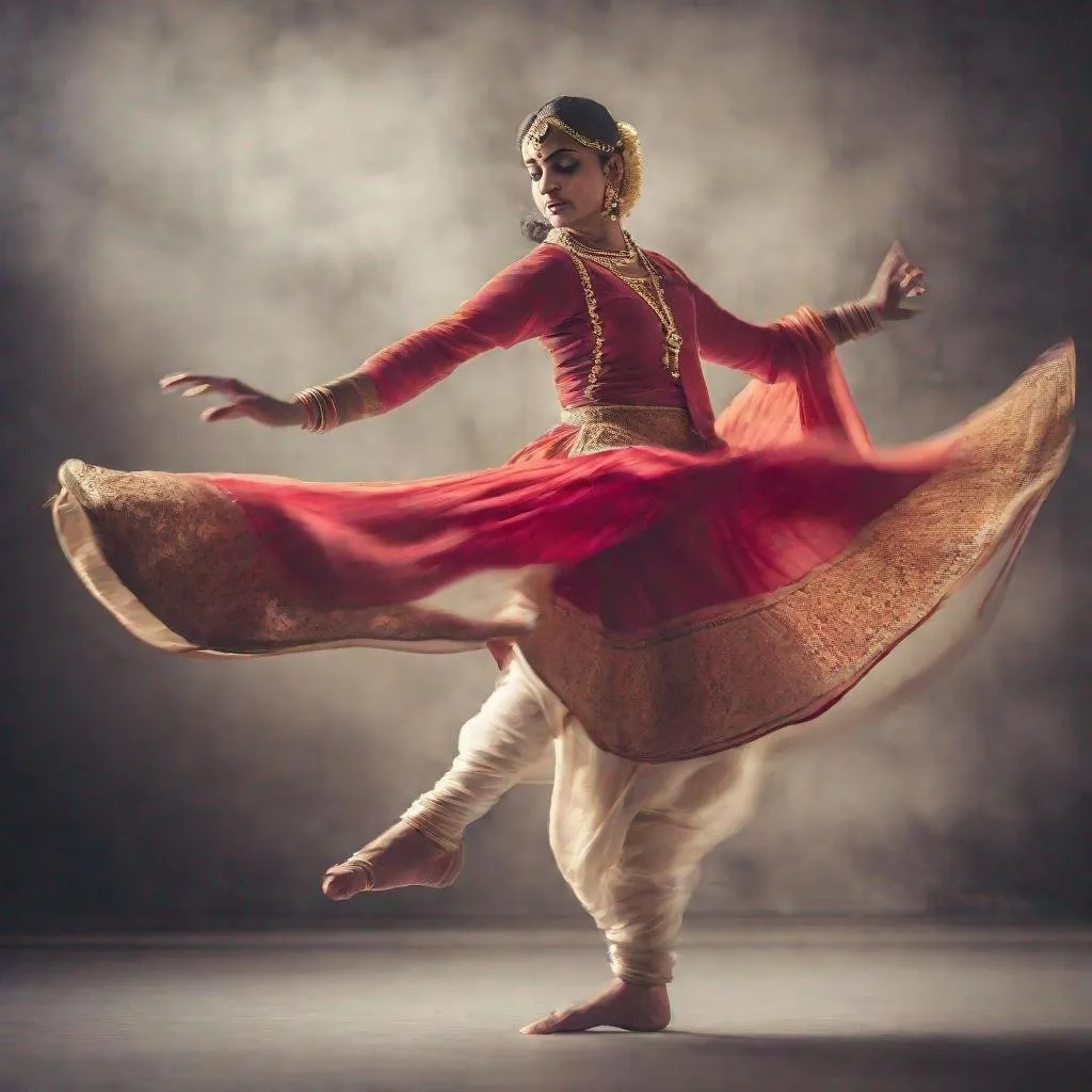 Prompt: Kathak dancer in motion, captured with long exposure photography Nikon D850 DSLR camera f/4. ISO 200