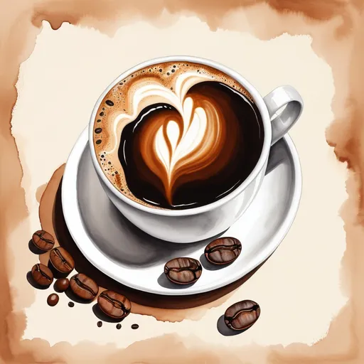 Prompt: modern ink painting, highly detailed digital painting, a photorealistic painting of a coffee cup with coffee bean