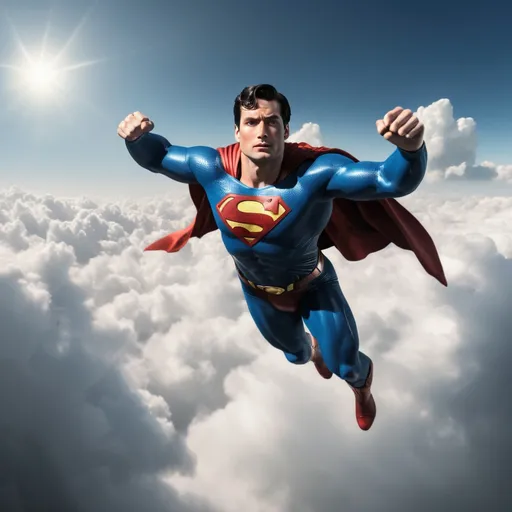 Prompt: Realistic image of Superman flying in the clouds