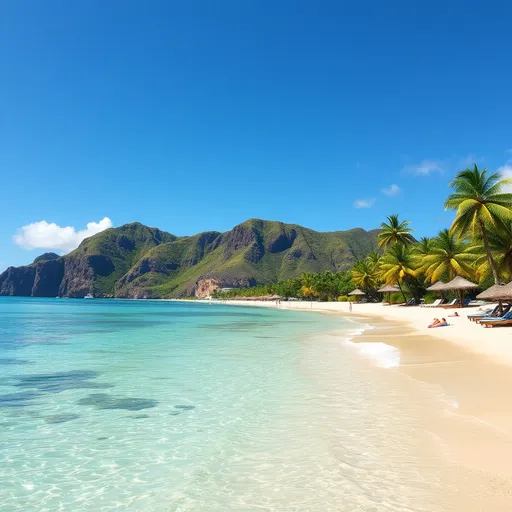 Prompt: beautiful sunny beach with green water in hawaii