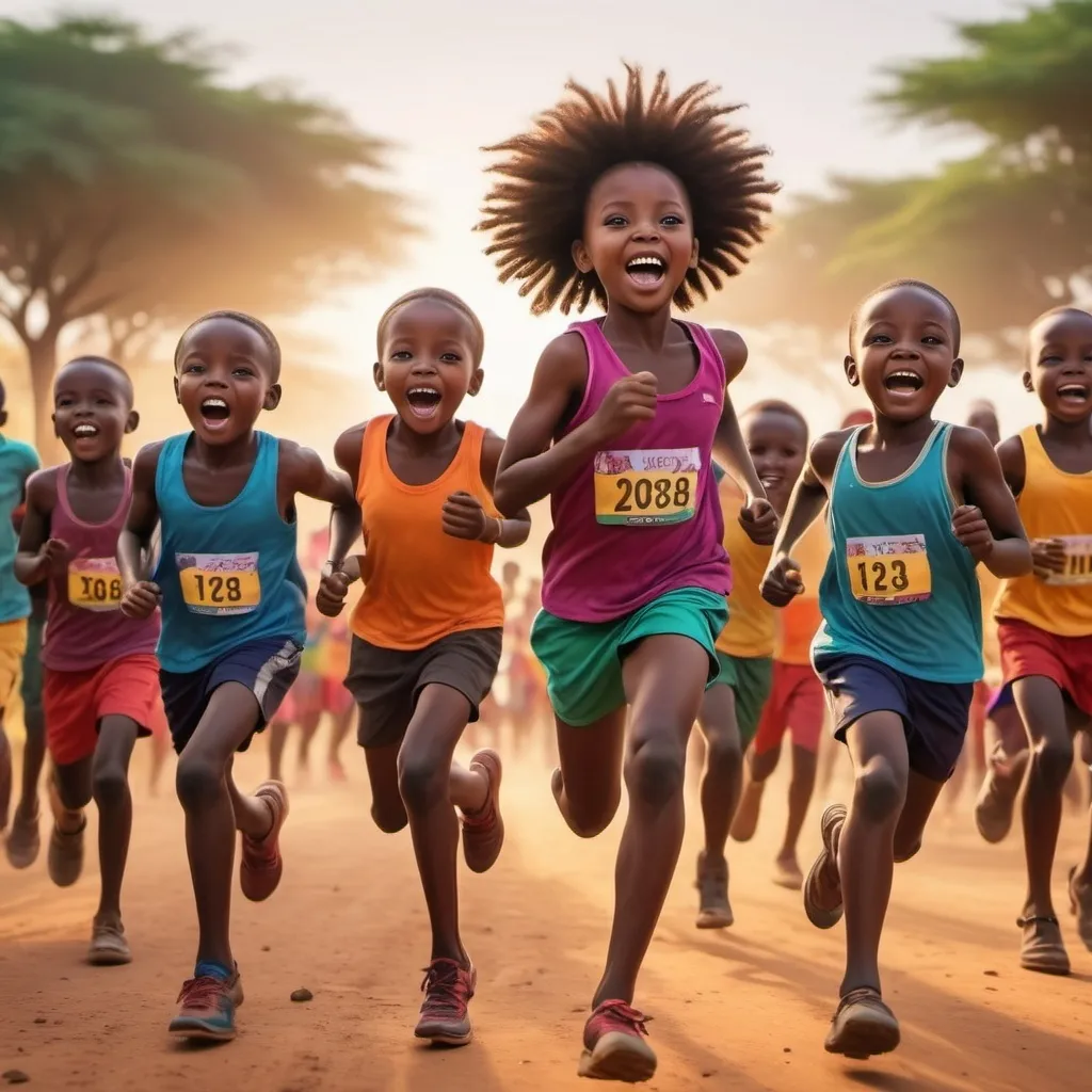 Prompt: An image of African children running on marathon