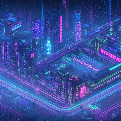 Prompt: Vibrant digital illustration of a VPN giveaway event, dynamic cyber cityscape backdrop, futuristic neon lights, high-res, ultra-detailed, cyberpunk, digital art, vibrant tones, lively atmosphere, stylish characters, futuristic technology, energetic lighting