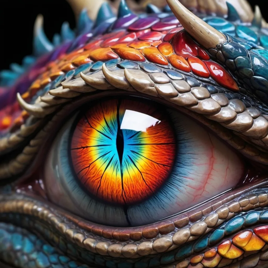 Prompt: Dragon eye with vividly colors around and inside the eye
