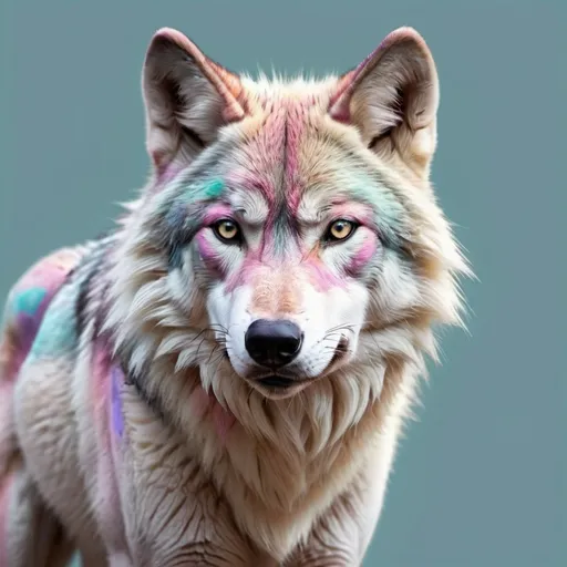Prompt: Powerful hybrid wolf, Bunch of Pastel colors