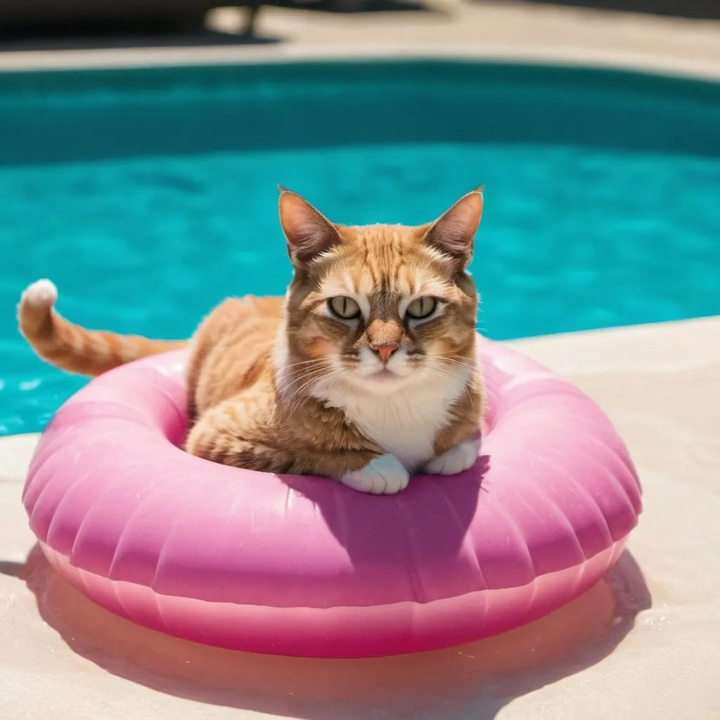 Prompt: A cat on a floatie in the pool chilling