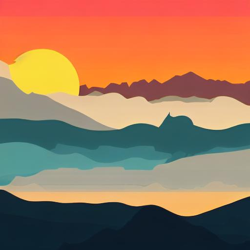 Prompt: Multiple layers of silhouette {object1}, with silhouette of {object2}, sharp edges, at sunset, with heavy fog in air, vector style, horizon silhouette Landscape wallpaper by Alena Aenami, firewatch game style, vector style background