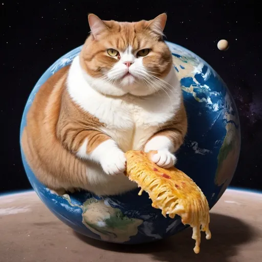 Prompt: a really really fat cat eating a whole planet
