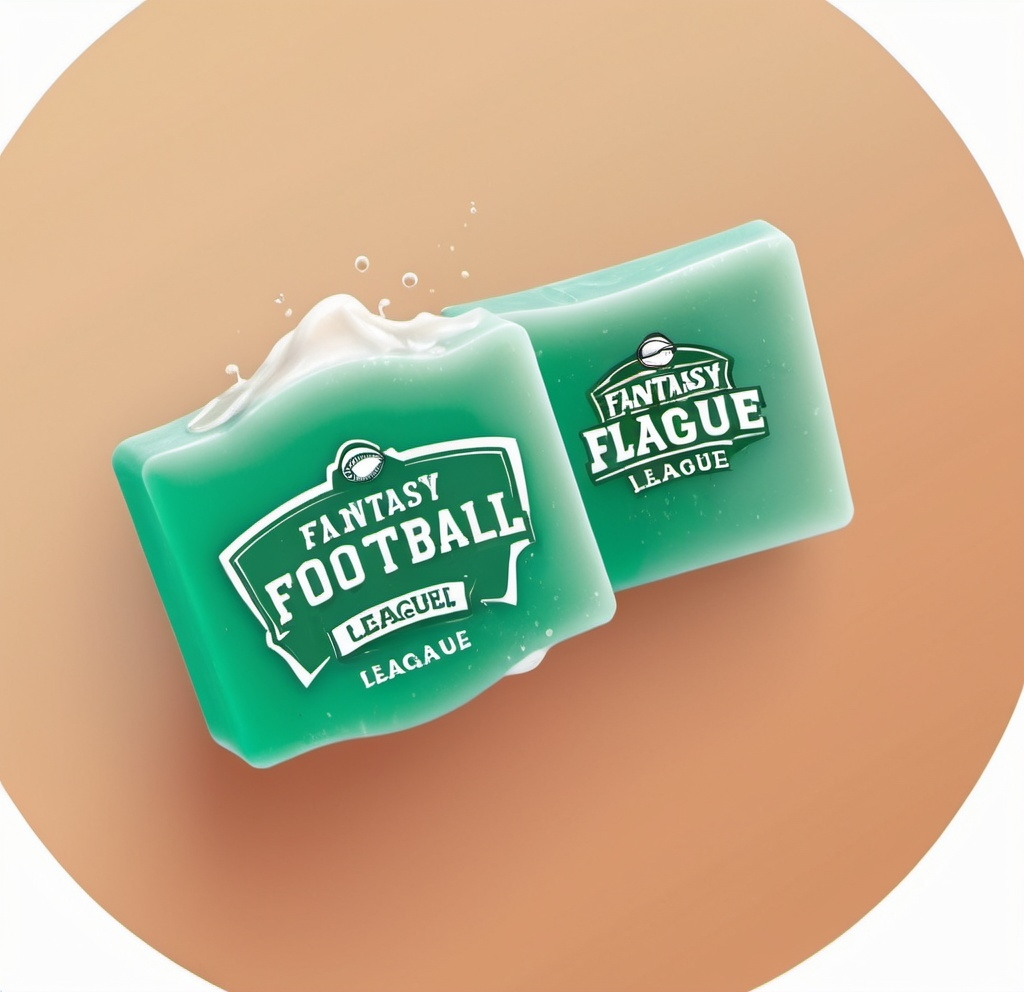 Prompt: Create a logo for a fantasy football league named washed up. Have a bar of soap in the logo