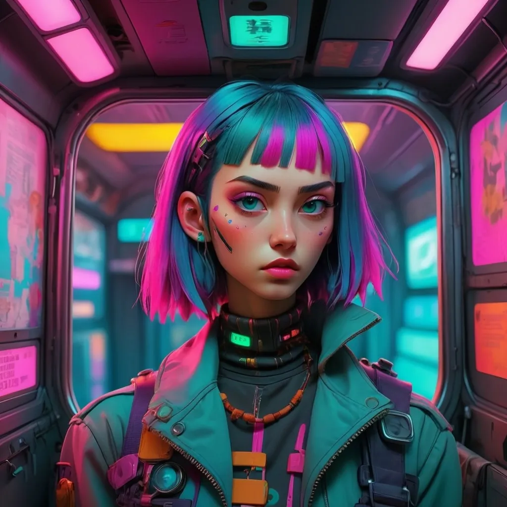 Prompt: An aesthetic, surreal, colorful, and cyberpunk travel on time