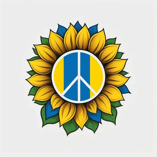 Prompt: A logo for Sunflowers for Peace using colors of Ukraine and Russia flags emblem of peace and life and nature sunflower conquers all minimalist graphic on solid white or black background 