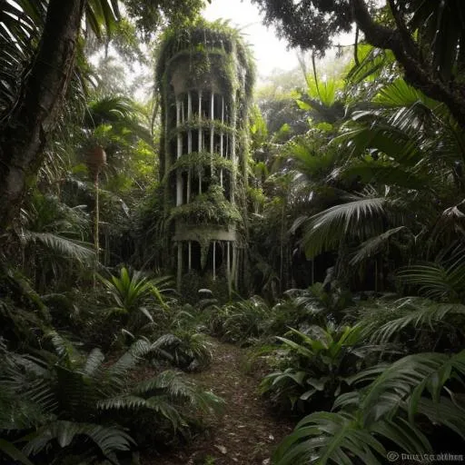 Prompt: a jungle but there are creepy creaturs hidden in the bushes