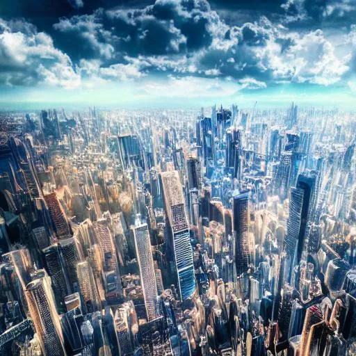 Prompt: long shot scenic professional photograph of a futuristic city, perfect viewpoint, highly detailed, wide-angle lens, hyper realistic, with dramatic sky, polarizing filter, natural lighting, vivid colors, everything in sharp focus, HDR, UHD, 64K