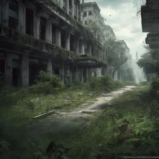 Prompt: an overgrown abandoned city. high resolution